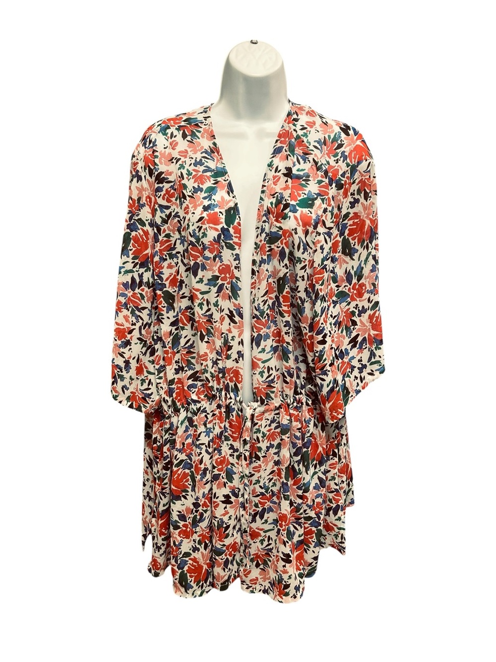 In Every Story Floral Tie Front Coverup Cardigan Kimono Plus Size 2X